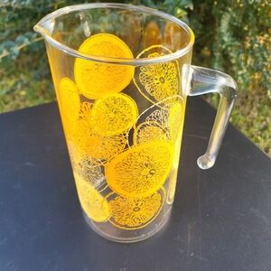 Vintage Pyrex Clear Glass Pitcher with Yellow Citrus Design